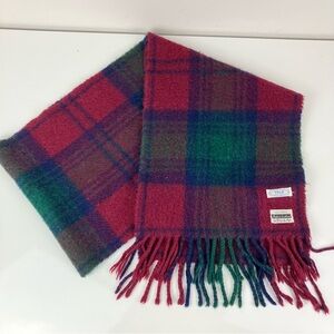 Vintage Begg Of Ayr 100% Wool Scarf Red Green Blue Plaid Fringe Made In Scotland